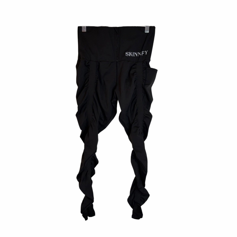 Skinnify Zip Up Band Leggings Compression Ruched Black Workout Gym Active Sz M